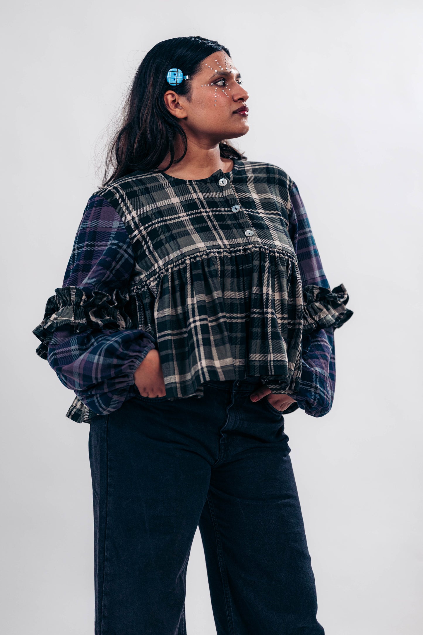Puff Sleeve Plaid Top