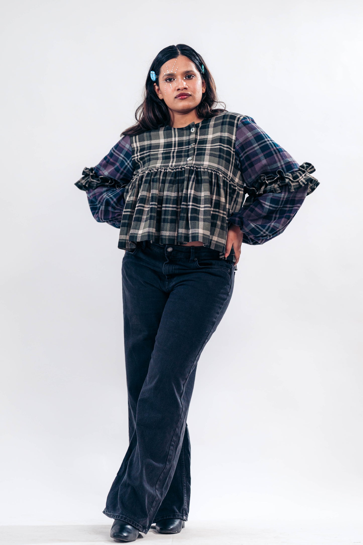 Puff Sleeve Plaid Top