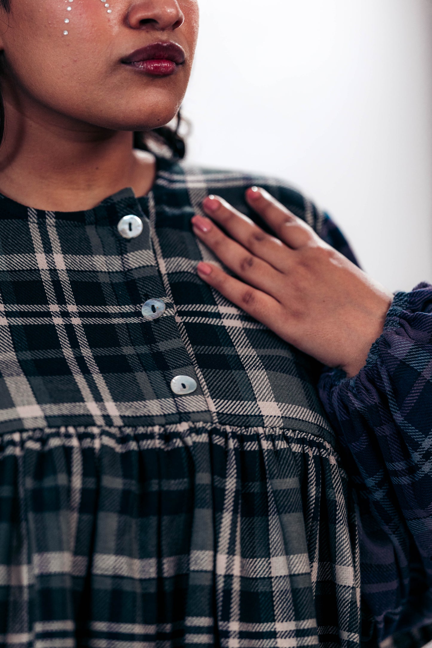 Puff Sleeve Plaid Top