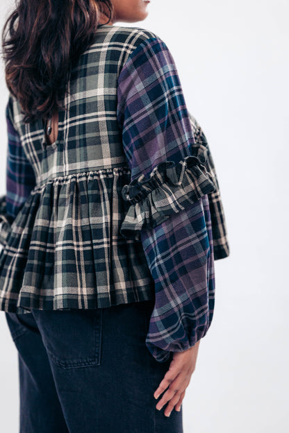 Puff Sleeve Plaid Top
